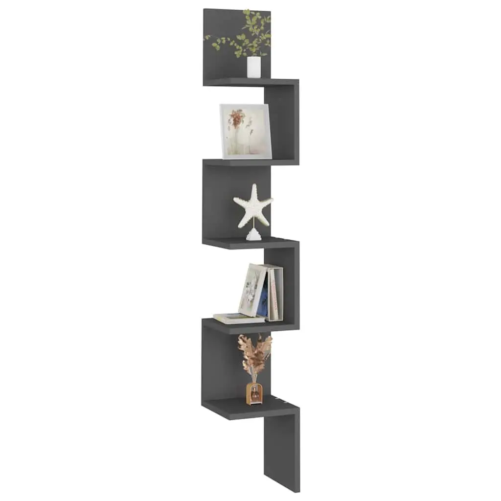 Wall Corner Shelf Grey 20 x 20 x 127.5 cm Sturdy Storage Display Unit for Living Room Bedroom Kitchen