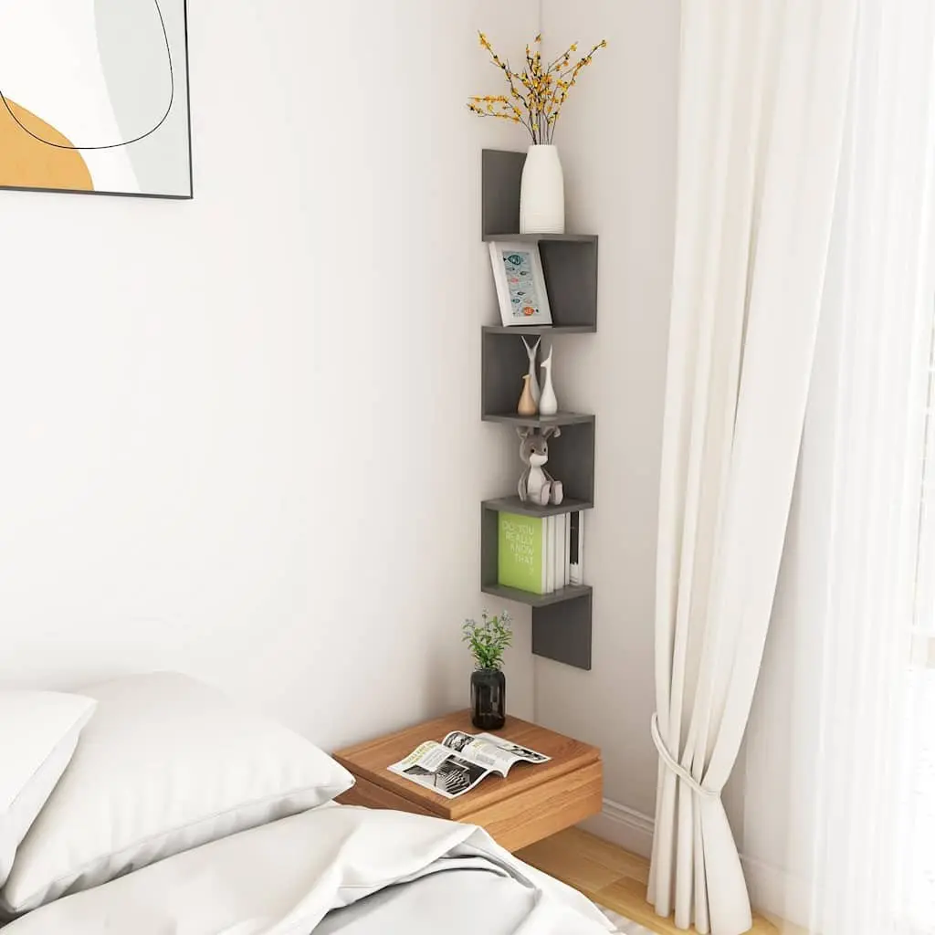 Wall Corner Shelf Grey 20 x 20 x 127.5 cm Sturdy Storage Display Unit for Living Room Bedroom Kitchen