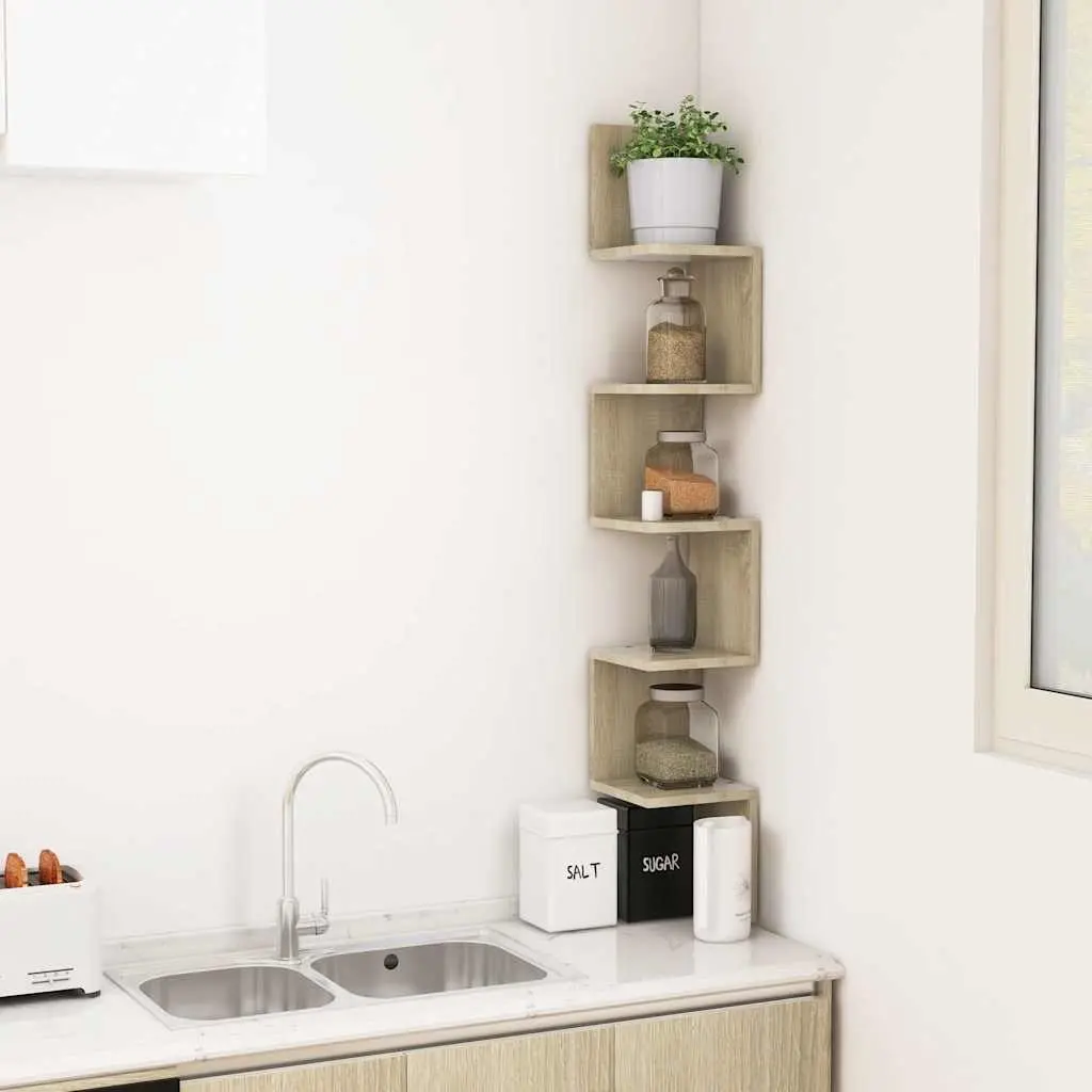 Wall Corner Shelf Brown Engineered Wood Hanging Display Shelving Living Room