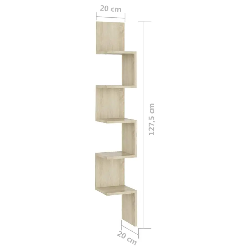 Wall Corner Shelf Brown Engineered Wood Hanging Display Shelving Living Room