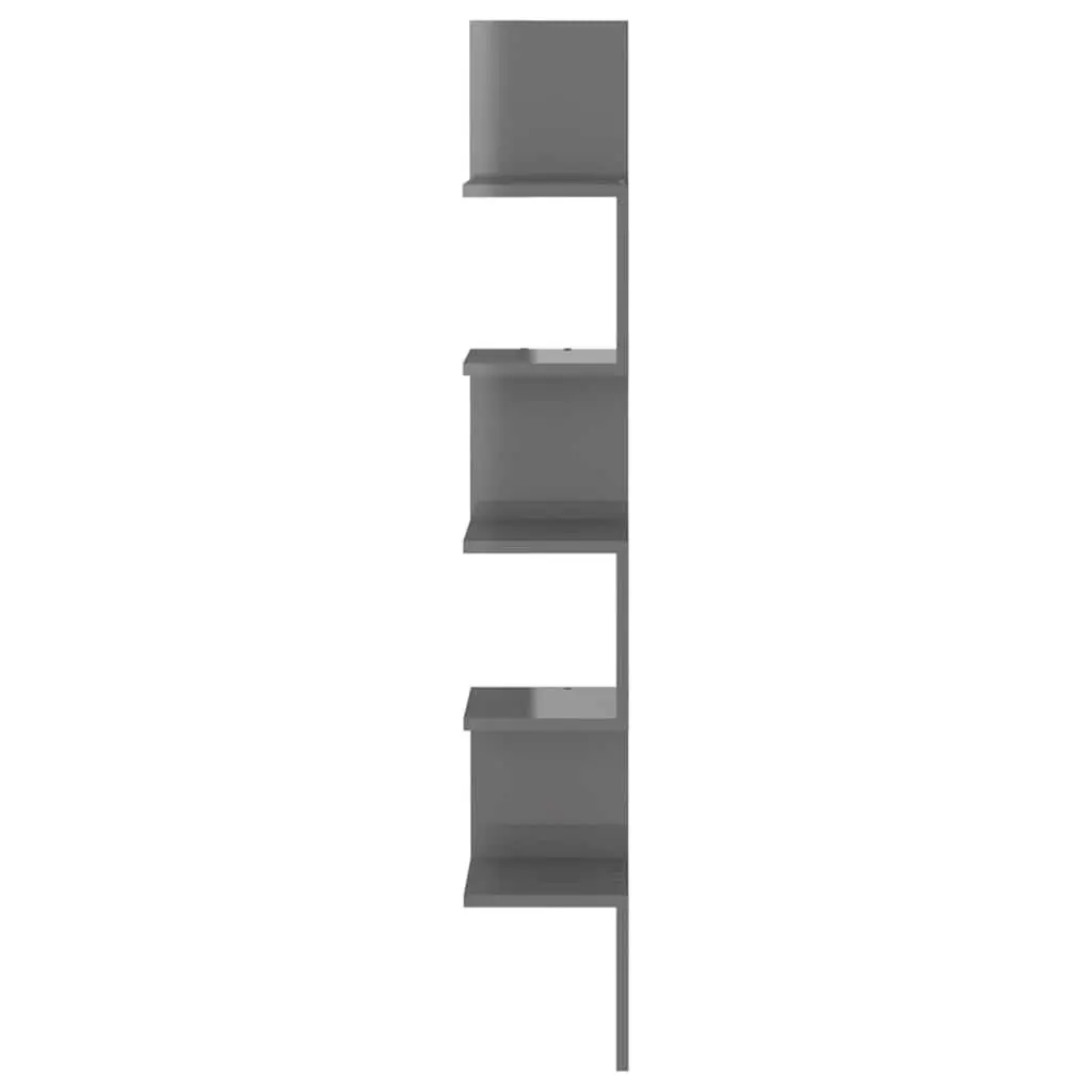 Corner Shelf Grey High Gloss Engineered Wood 20x20x127.5cm Sturdy Display Storage for Living Room Bedroom Kitchen