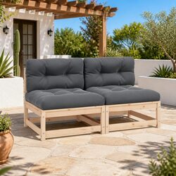 Garden Middle Sofa 2 pcs Solid Pinewood Modular Outdoor Seating Cushions