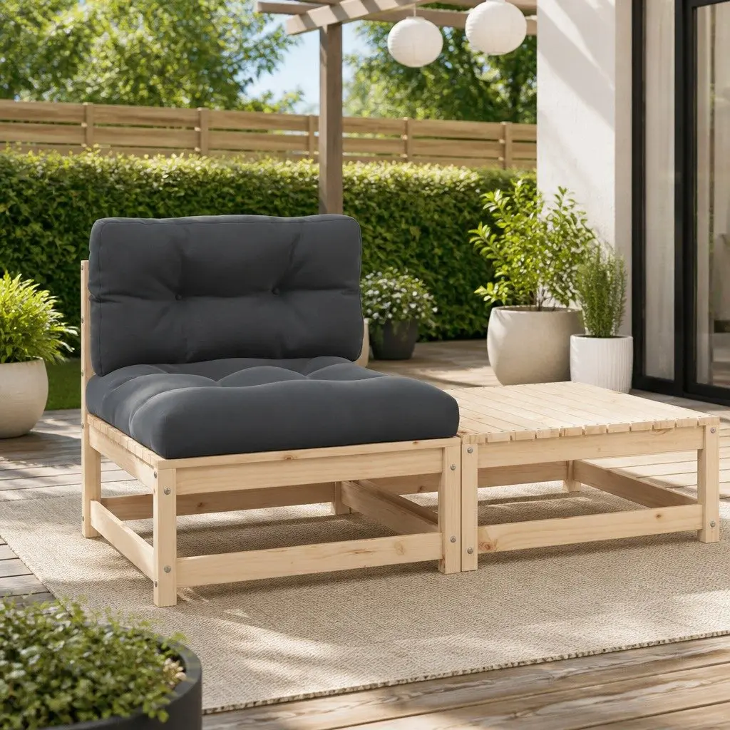 3 Piece Garden Lounge Set Anthracite Solid Pinewood Modular Outdoor Sectional Sofa with Cushions