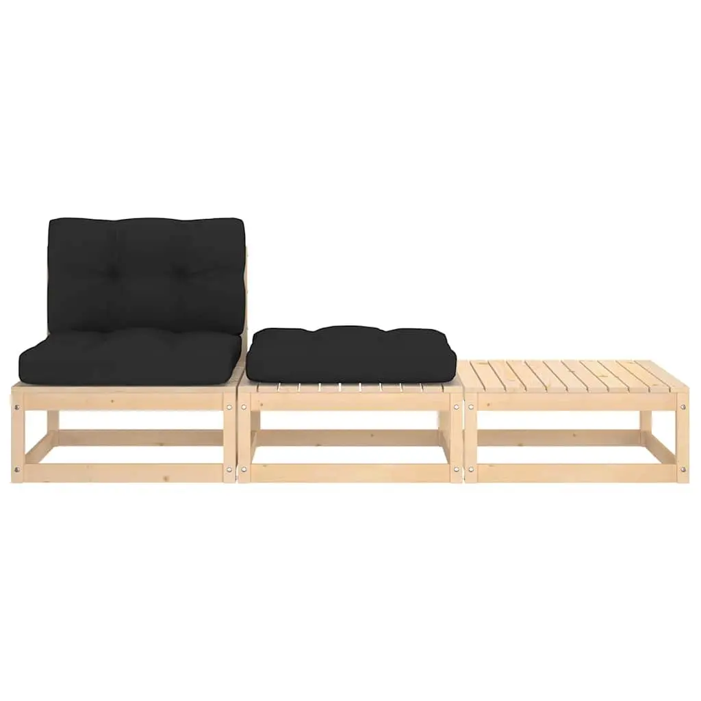 3 Piece Garden Lounge Set Anthracite Solid Pinewood Modular Outdoor Sectional Sofa with Cushions