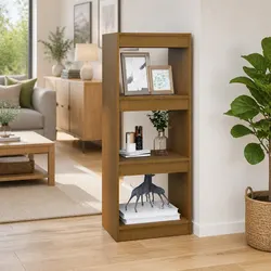 Concise Brown Pinewood Book Cabinet Room Divider