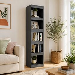 Grey Solid Pinewood Room Divider with 5 Compartments for You