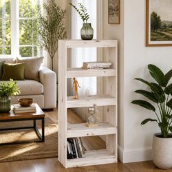 Concise White Solid Pine Book Cabinet Room Divider