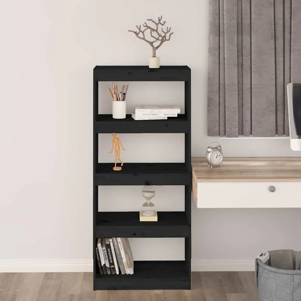 Black Solid Pinewood Bookshelf Unit Room Divider 60x30x135.5cm Sturdy Storage with 4 Compartments