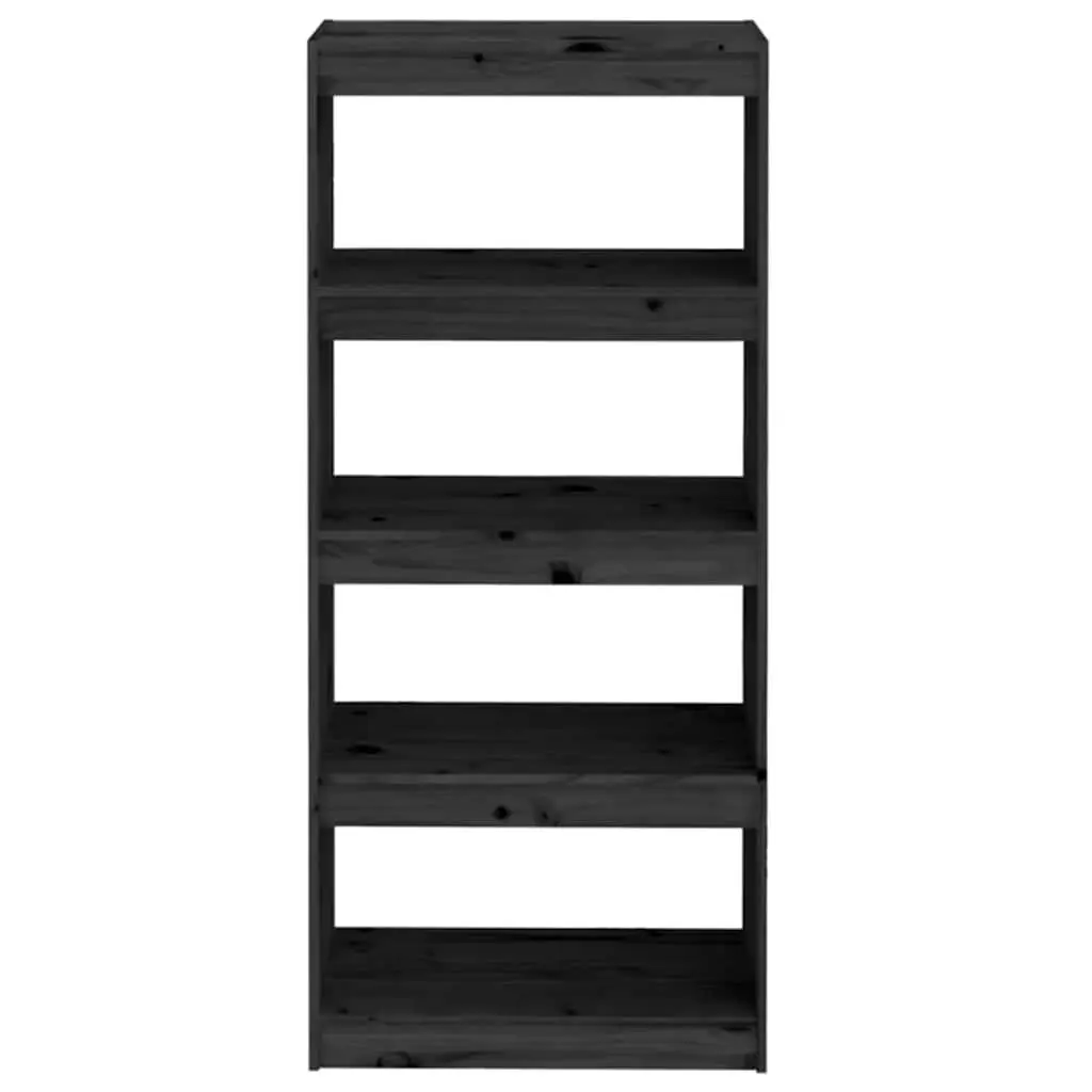 Black Solid Pinewood Bookshelf Unit Room Divider 60x30x135.5cm Sturdy Storage with 4 Compartments