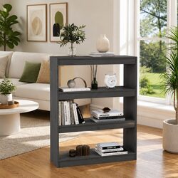 Compact Grey Pine Wood Shelving Unit with Three Compartments