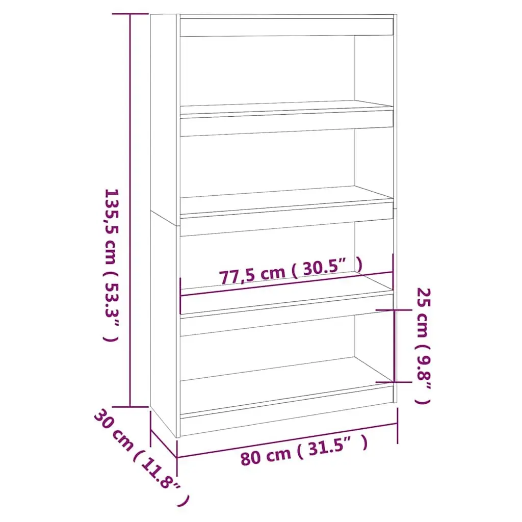 Book Cabinet White 80x30x135.5cm Solid Pine Wood Room Divider