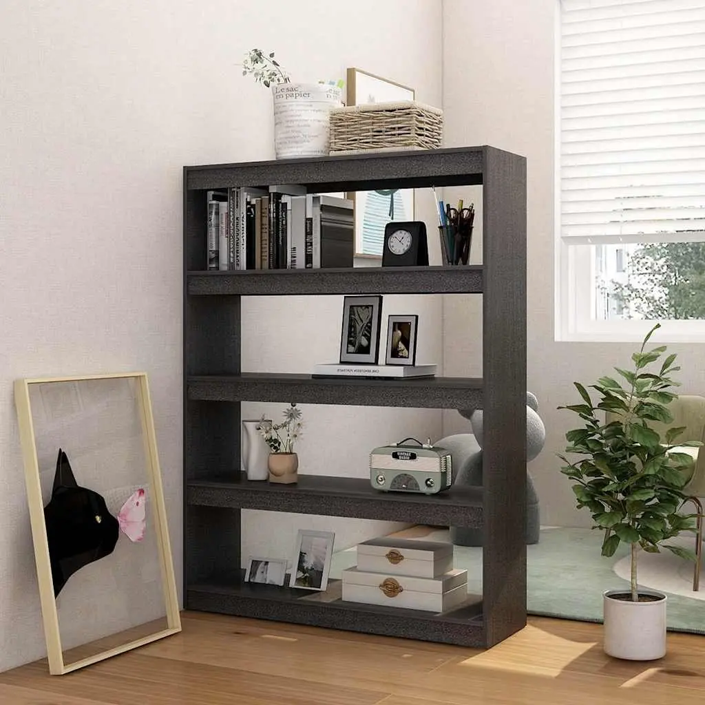 Book Cabinet Grey 100x30x135.5 cm Solid Pinewood Room Divider Standing Shelf