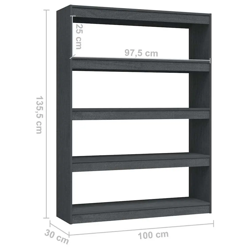 Book Cabinet Grey 100x30x135.5 cm Solid Pinewood Room Divider Standing Shelf