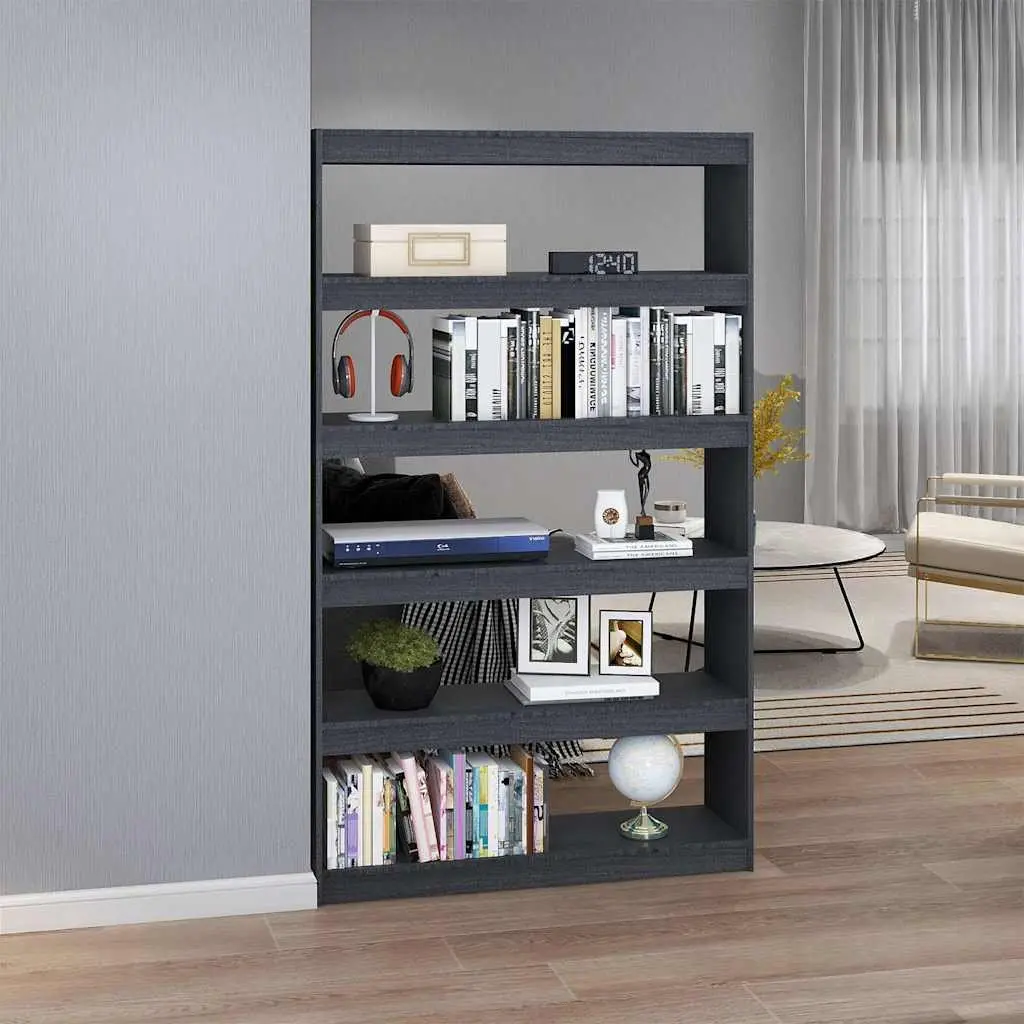 Pinewood Storage Shelf Grey Room Divider Book Cabinet Standing Solid 100x30x1675cm