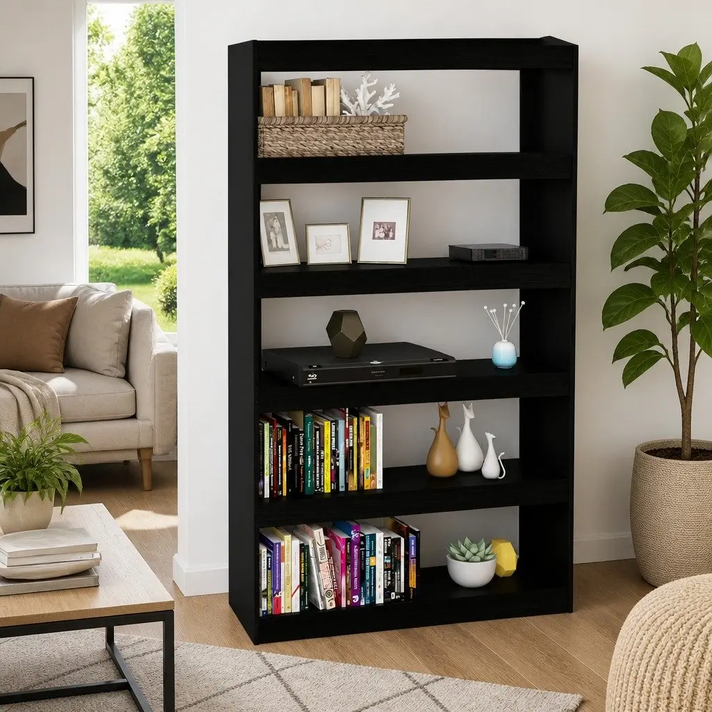 Book Cabinet Black Solid Pinewood Room Divider Standing Storage