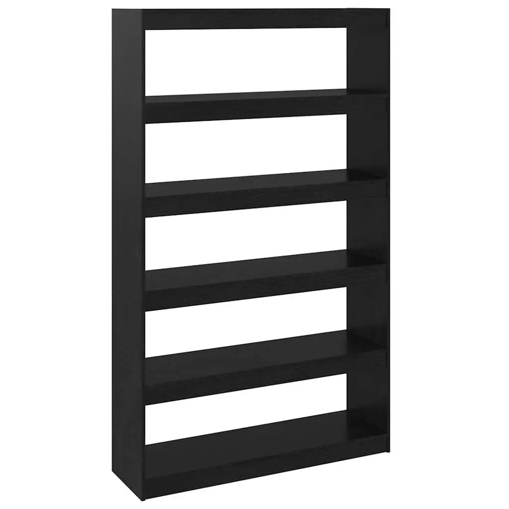 Book Cabinet Black Solid Pinewood Room Divider Standing Storage
