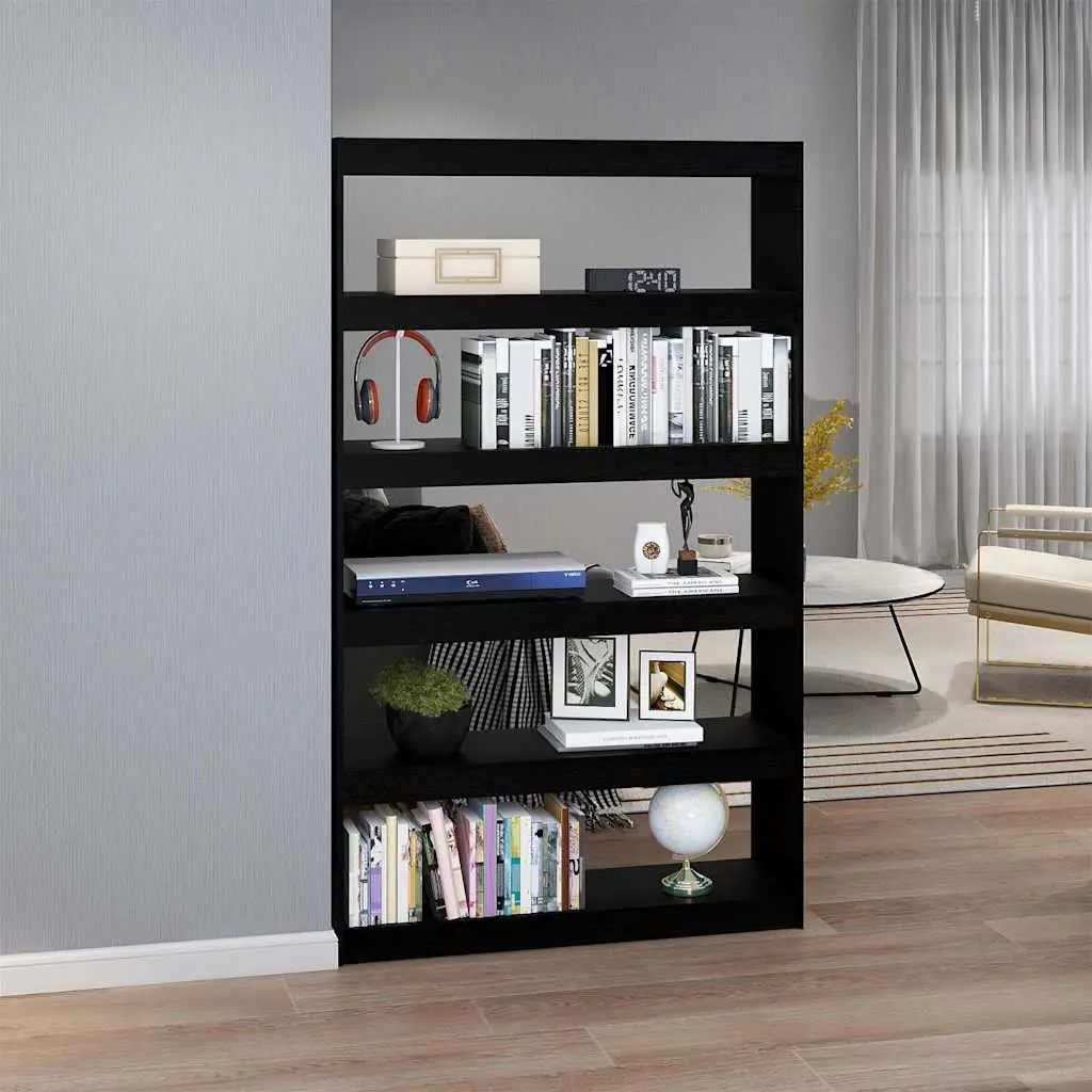 Book Cabinet Black Solid Pinewood Room Divider Standing Storage