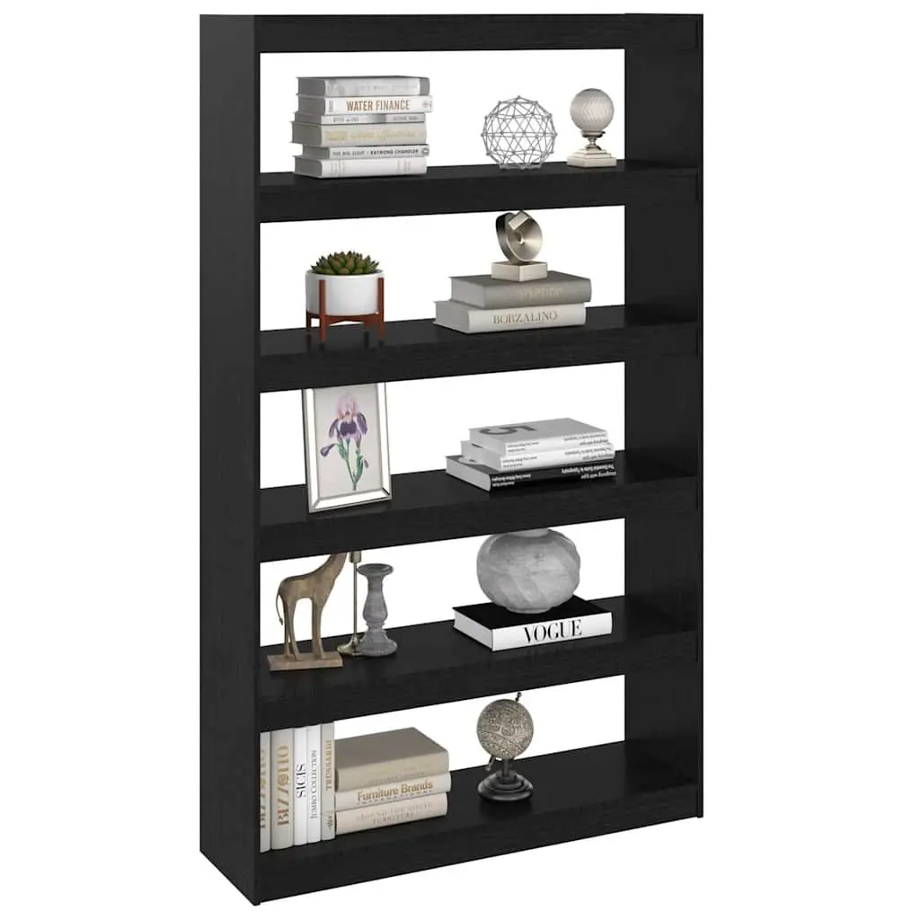 Book Cabinet Black Solid Pinewood Room Divider Standing Storage