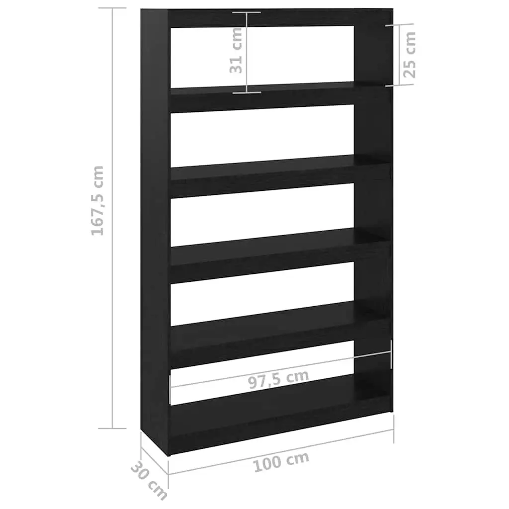 Book Cabinet Black Solid Pinewood Room Divider Standing Storage
