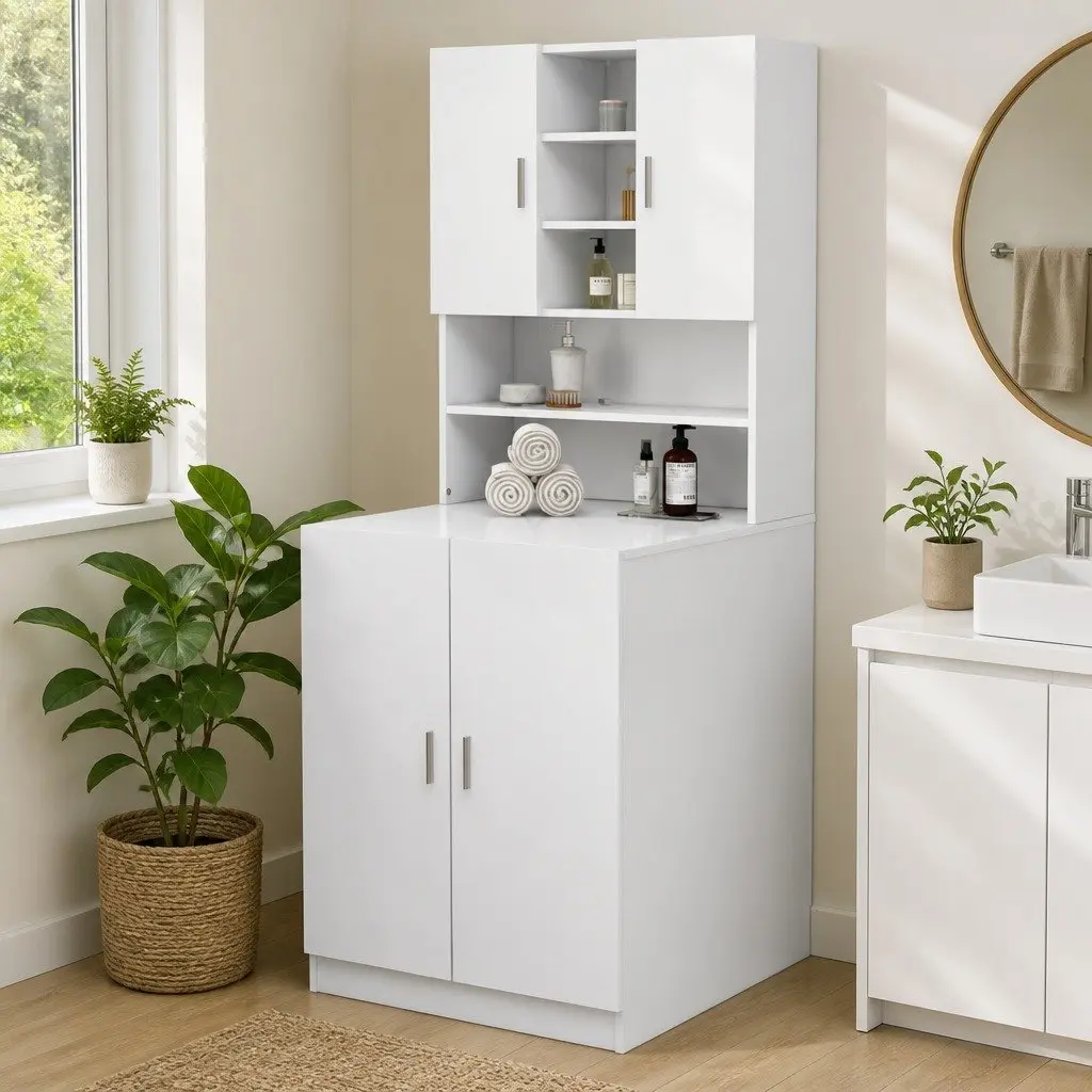 Bathroom Cabinet White 70.5x25.5x90cm 2 Doors Organiser