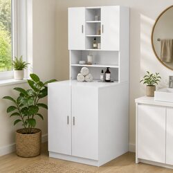 White Bathroom Storage with 2 Doors and 9 Compartments