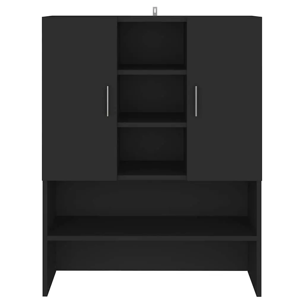 Bathroom Storage Cabinet Black 90cm Height 70.5cm Width 25.5cm 2 Door Washing Machine Cupboard with Compartments