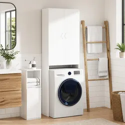 White Tall Laundry Cabinet with Ample Storage Space