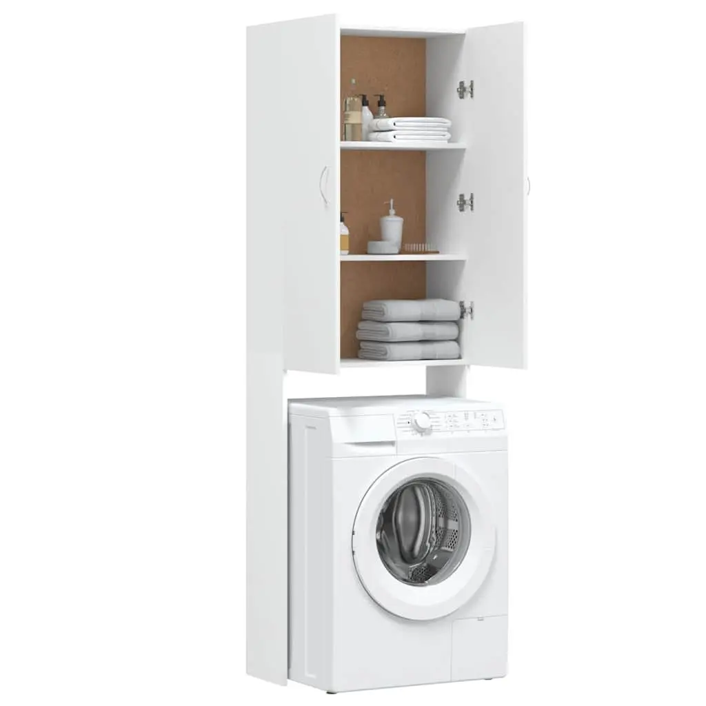 White Tall Washing Machine Cabinet Storage Laundry Bathroom Organiser