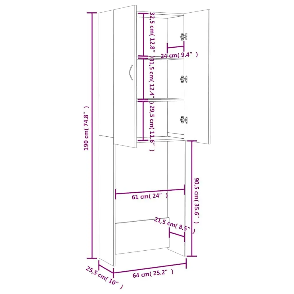 White Tall Washing Machine Cabinet Storage Laundry Bathroom Organiser