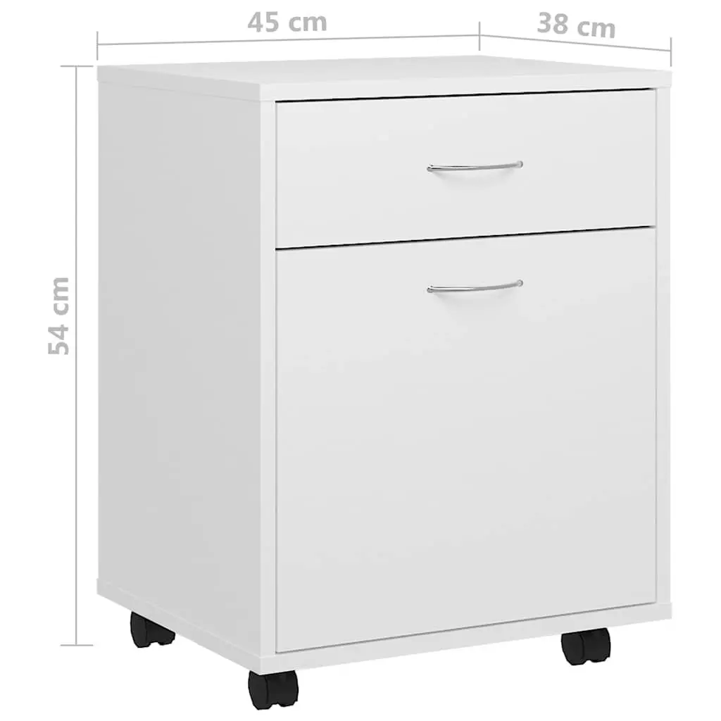 Rolling Storage Cabinet White 1 Door 1 Drawer Mobile Furniture with Lockable