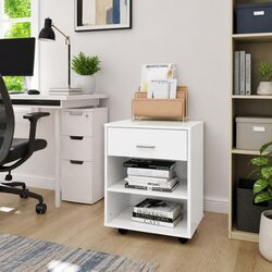 Compact Rolling Storage Cabinet White Engineered Wood for Home Office Use