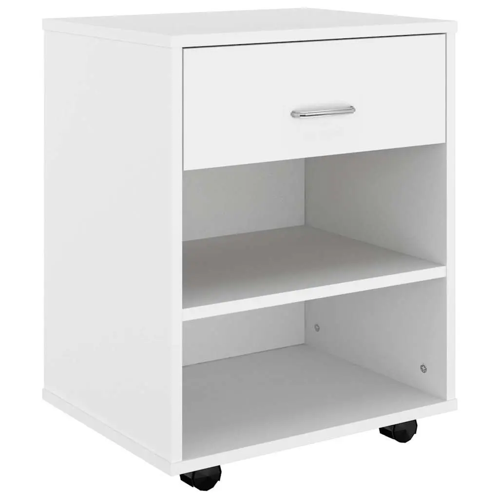 Rolling Storage Cabinet White Engineered Wood Mobile Printer Desk Organizer