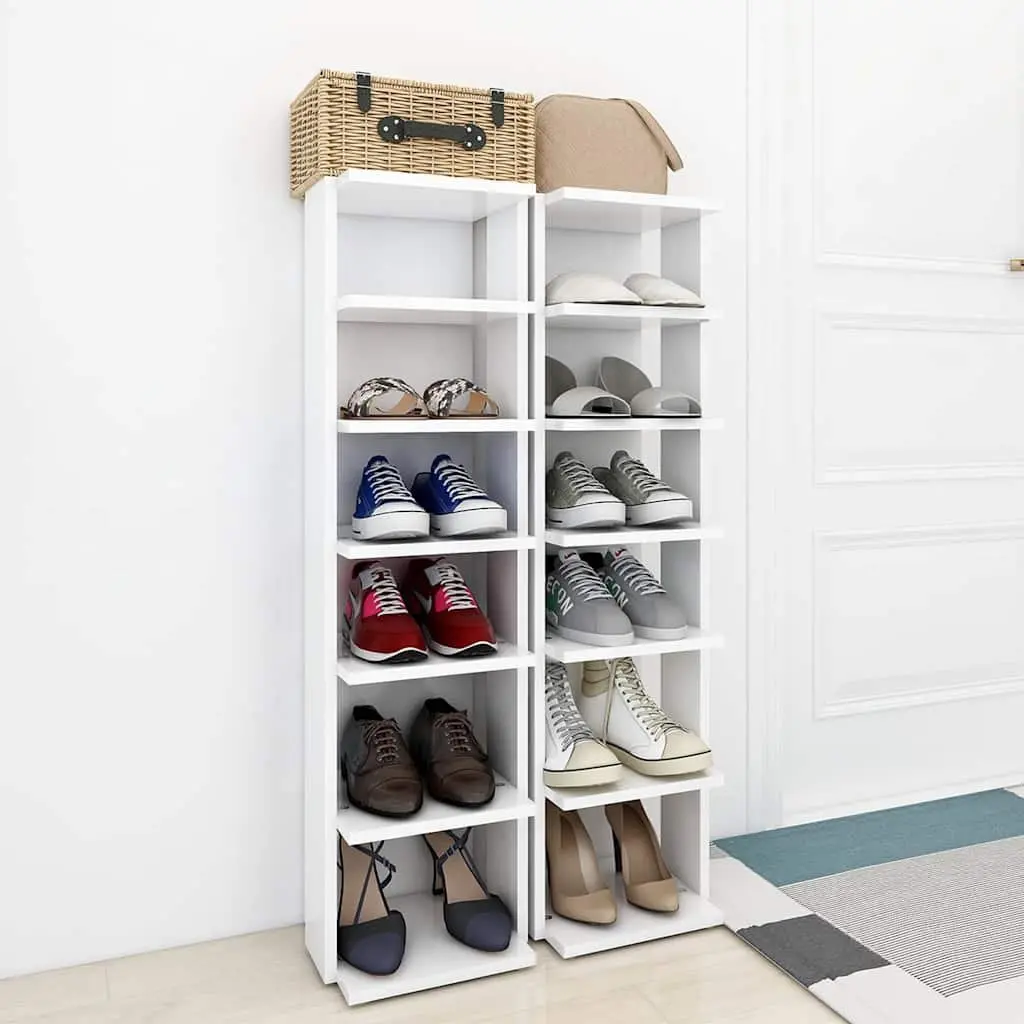 Shoe Cabinet White 27.5x27x102cm Engineered Wood 6 Shelves Narrow Corner