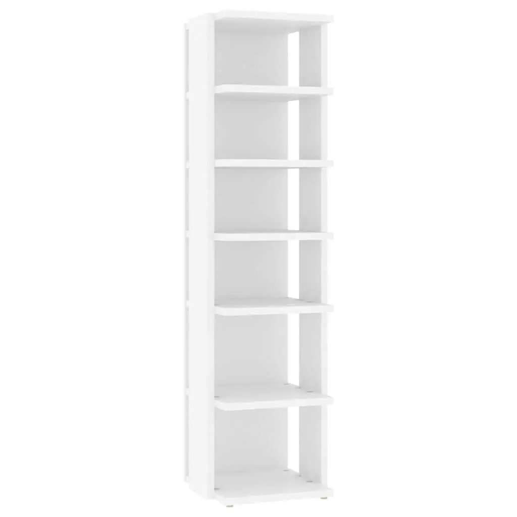 Shoe Cabinet White 27.5x27x102cm Engineered Wood 6 Shelves Narrow Corner
