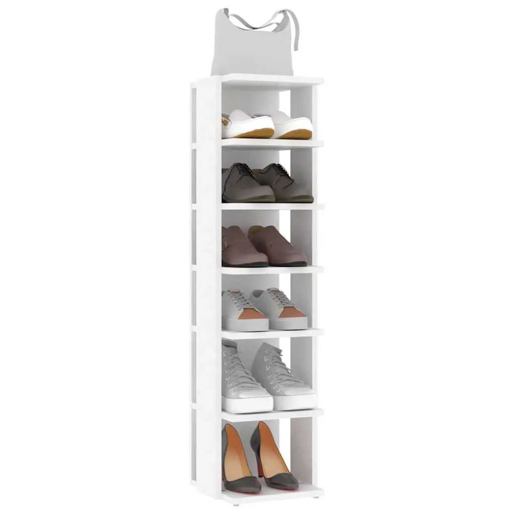 Shoe Cabinet White 27.5x27x102cm Engineered Wood 6 Shelves Narrow Corner
