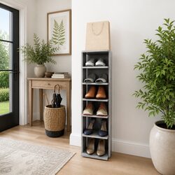 Shoe Cabinet Grey Engineered Wood Storage Rack Organiser 6 Shelves Narrow Corner