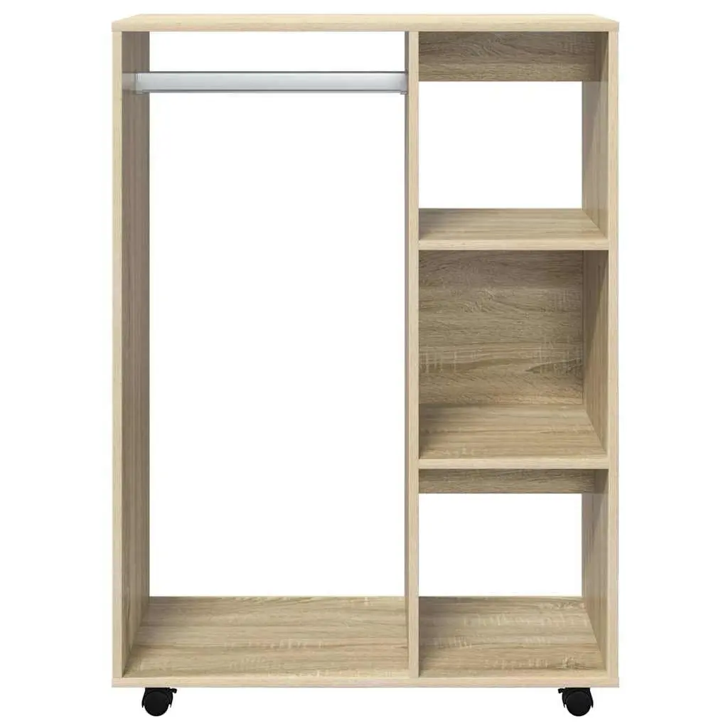 Engineered Wood Wardrobe Brown 80W x 40D x 110H cm Open Compartment with Wheels