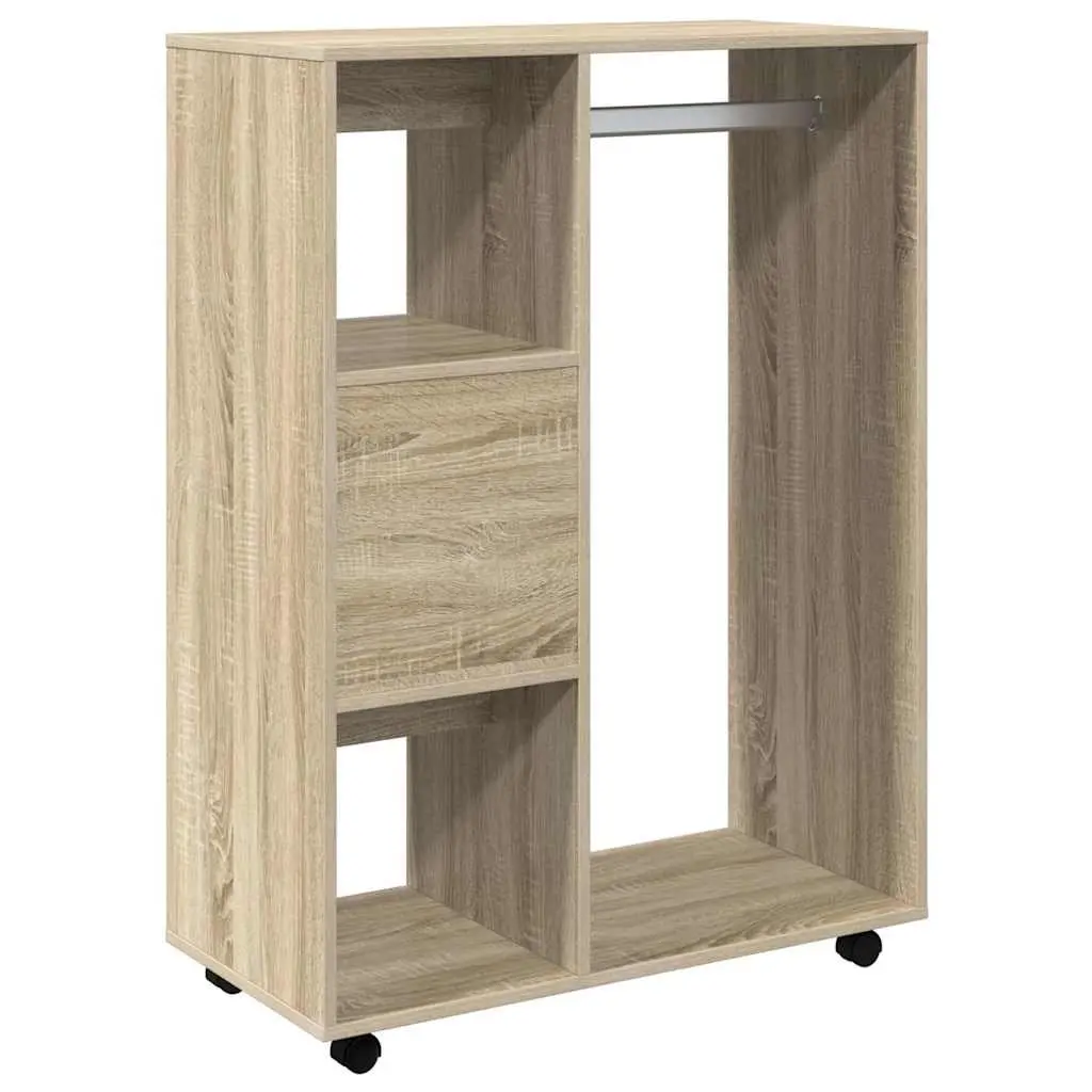 Engineered Wood Wardrobe Brown 80W x 40D x 110H cm Open Compartment with Wheels