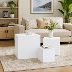 Compact and Efficient Set of 3 White Accent Tables