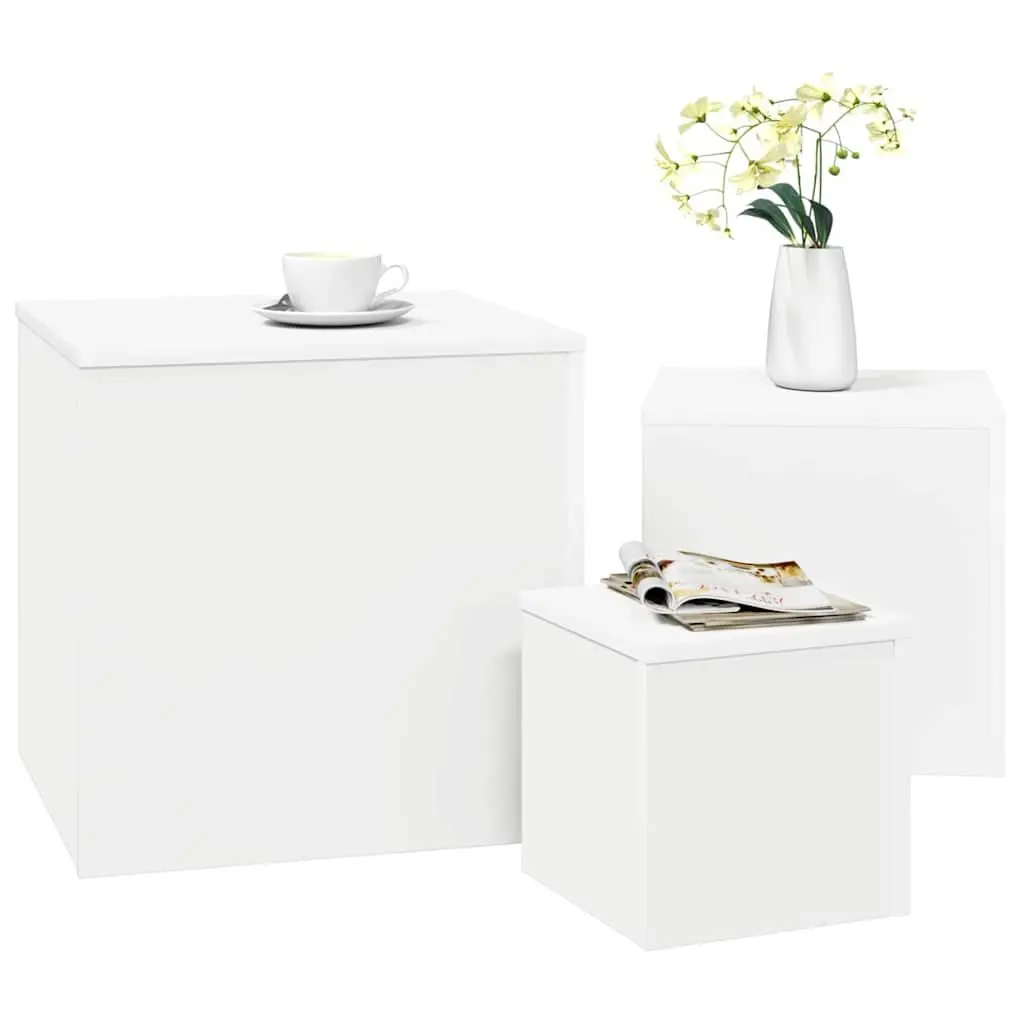 Accent Side Tables Set of 3 White Engineered Wood for Living Room Bedroom Sofa Plant