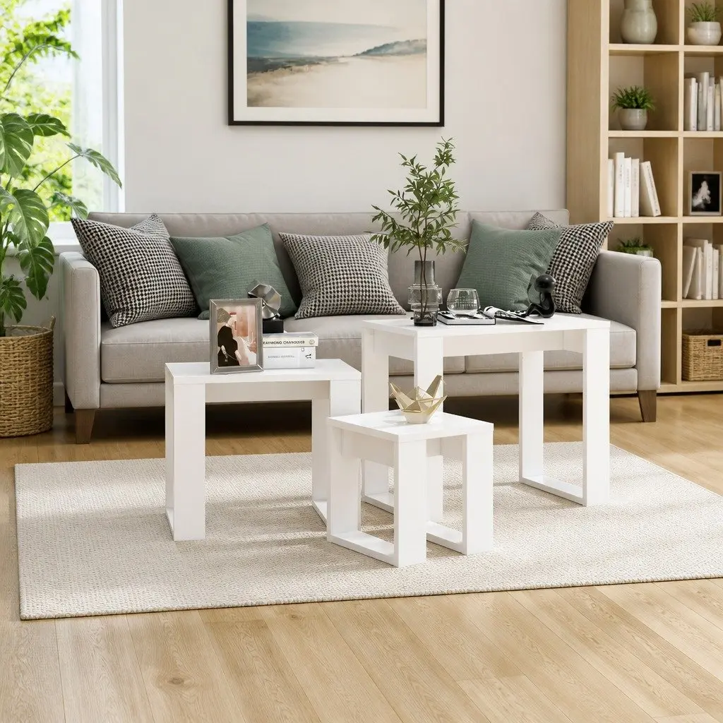 Nesting Tables White 3 Piece Set Space Saving Side Tables