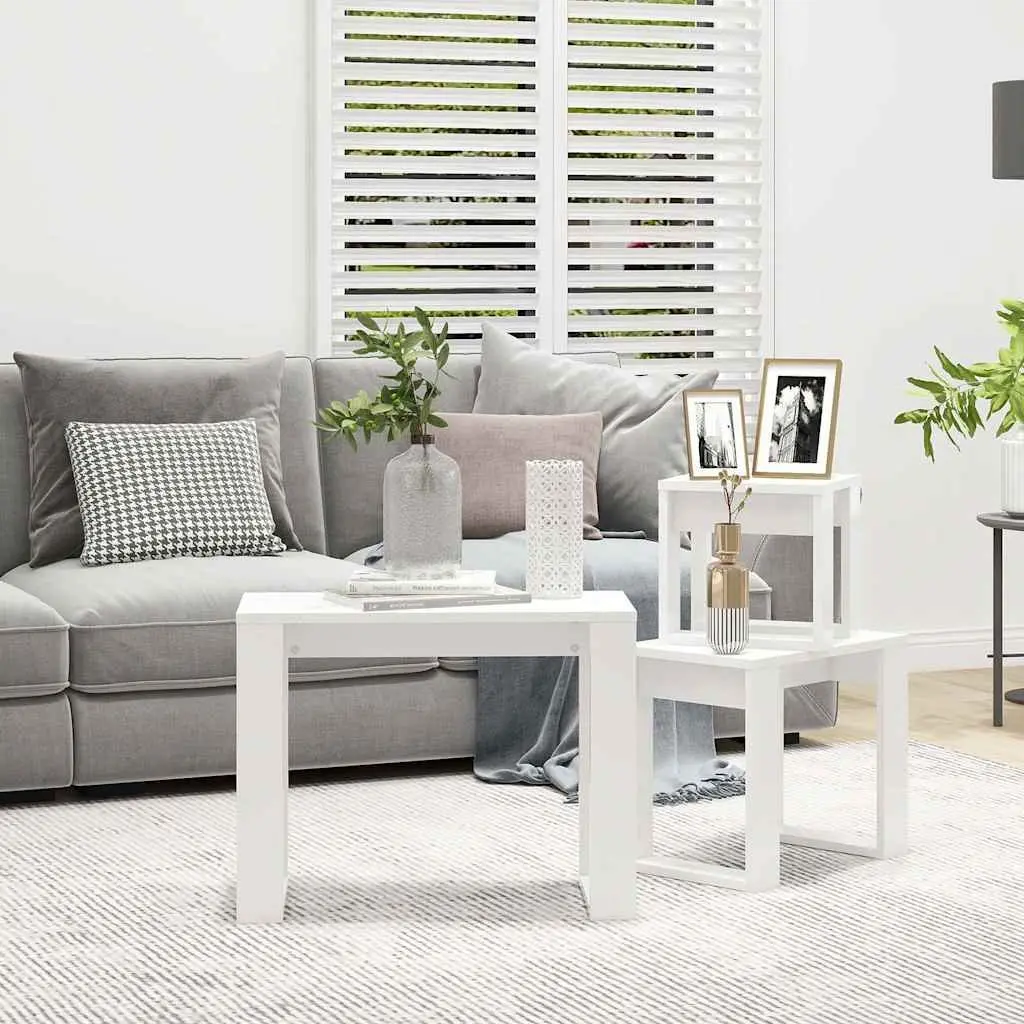 Nesting Tables White 3 Piece Set Space Saving Side Tables