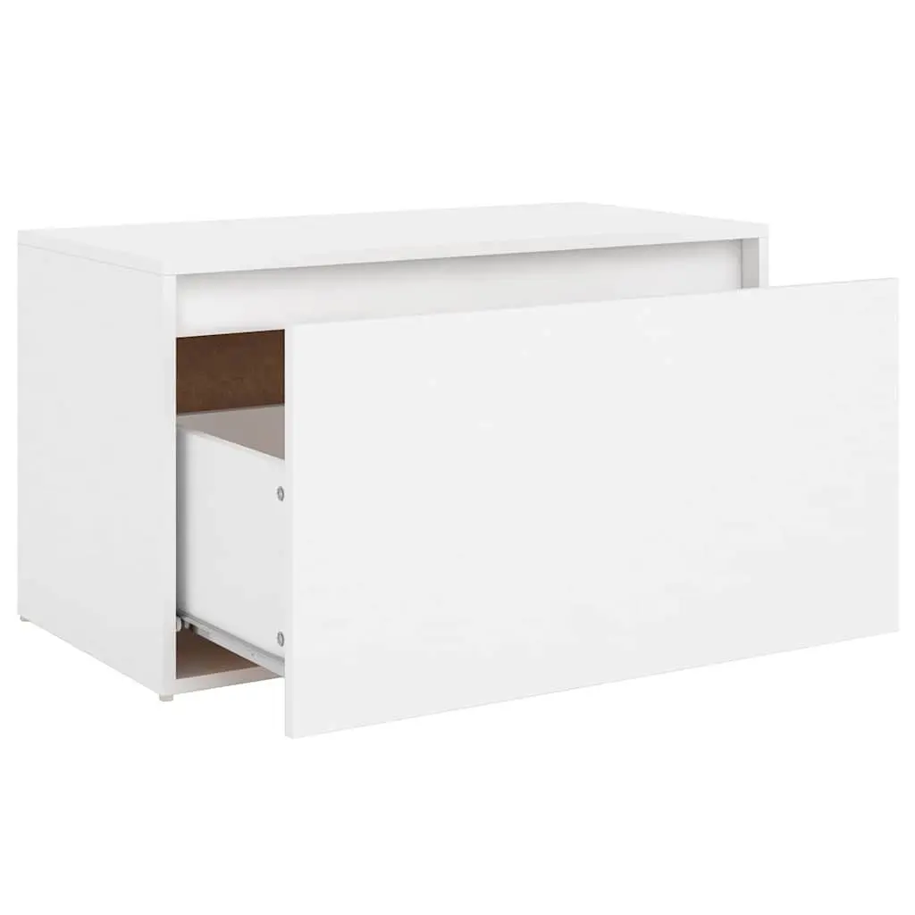 Entryway Storage Bench White Engineered Wood Drawer Easy Access 80x40x45cm