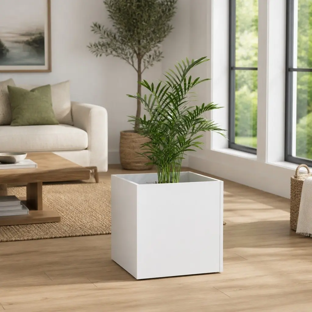Planter Box White 40x40x40 cm Engineered Wood Moisture Resistant Indoor Outdoor Garden Decor