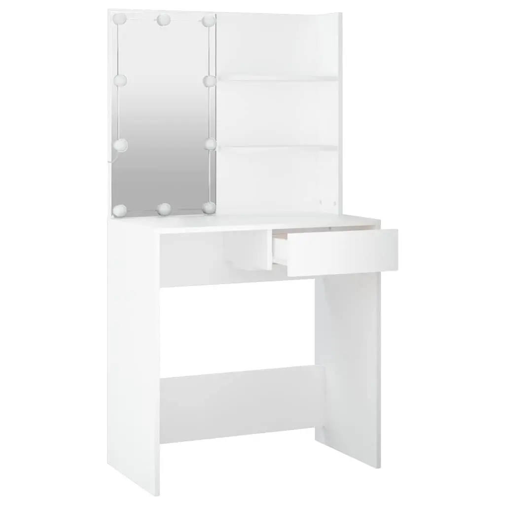 Dressing Table White with LED Mirror Storage Drawer Open Shelves 74.5 x 40 x 141 cm