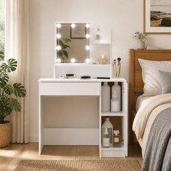 Concise Overview of White Dressing Table with LED Lighting