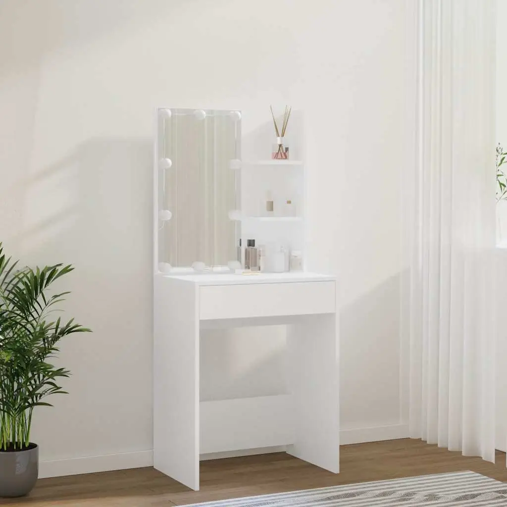 Dressing Table White 60 x 40 x 140 cm LED Mirror Lights Makeup Vanity Desk