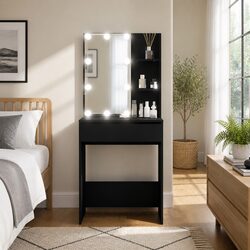 Concise Black Dressing Table with LED Mirror Lights
