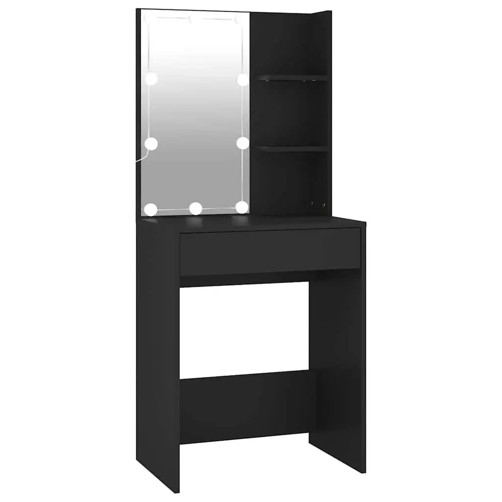 Dressing Table Black 60W x 40D x 140H cm LED Mirror Lights USB Vanity Makeup Desk Storage