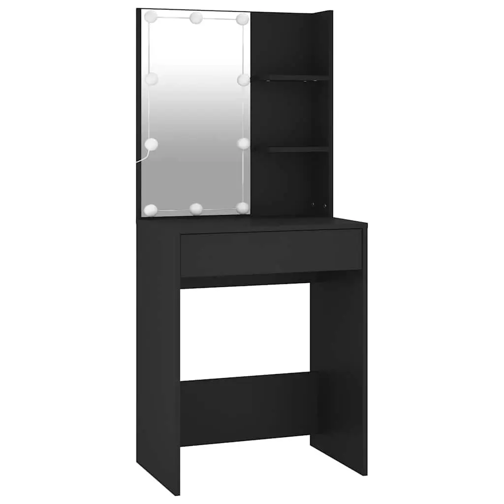 Dressing Table Black 60W x 40D x 140H cm LED Mirror Lights USB Vanity Makeup Desk Storage